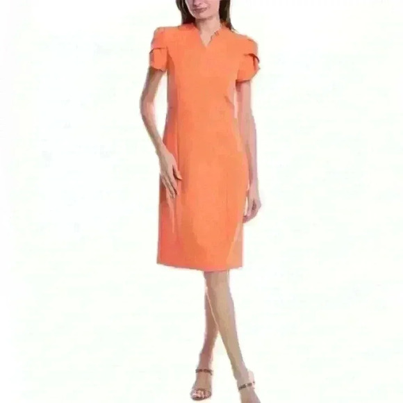 Nanette Lepore NWT Stretch Sheath Orange/Coral Short Sleeve Dress MSRP$128 Sz 12 - Picture 1 of 14
